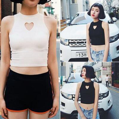Free shipping heart cut out summer cropped tank top