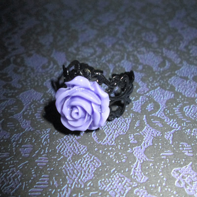 Lilac rose ring with filigree base 
