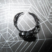 Black Heart Rhinestone Cabochon Ring with Black Filigree Base - Thumbnail 2