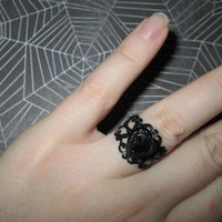 Black Heart Rhinestone Cabochon Ring with Black Filigree Base - Thumbnail 3