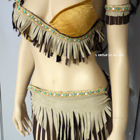 Pocahontas Native Fringe Feather Bra Costume Cosplay Dance Costume Rave Wear Halloween Burlesque Show Girl - Thumbnail 2