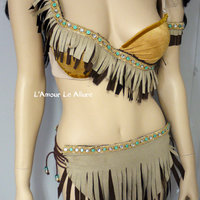 Pocahontas Native Fringe Feather Bra Costume Cosplay Dance Costume Rave Wear Halloween Burlesque Show Girl - Thumbnail 4