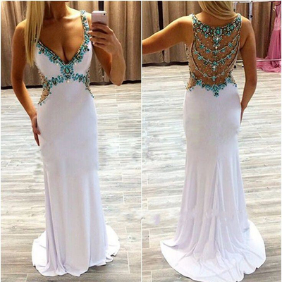Long prom dress with deep v neckline pst0516