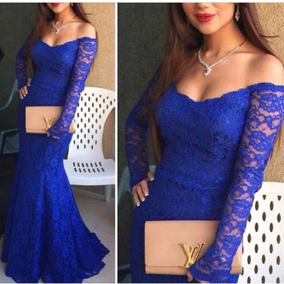 Royal blue prom dress evening dresses in lace pst0519