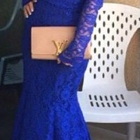 Royal Blue Prom Dress Evening Dresses in Lace pst0519 - Thumbnail 1