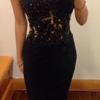 Black Prom Dress With Slit pst0515 - Thumbnail 1