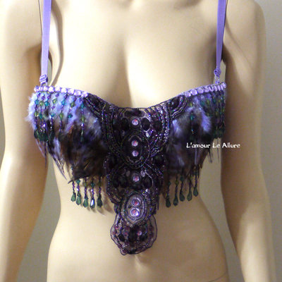 Lavender native fringe feather cosplay dance rave bra halloween