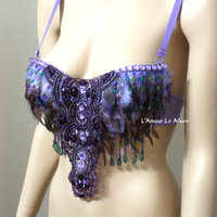 Lavender Native Fringe Feather Cosplay Dance Rave Bra Halloween - Thumbnail 1