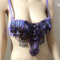Lavender Native Fringe Feather Cosplay Dance Rave Bra Halloween - Thumbnail 2