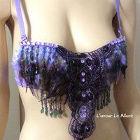 Lavender Native Fringe Feather Cosplay Dance Rave Bra Halloween - Thumbnail 3