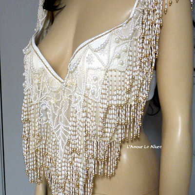 Pearl beaded bra cosplay dance costume rave bra rave wear halloween burlesque show girl