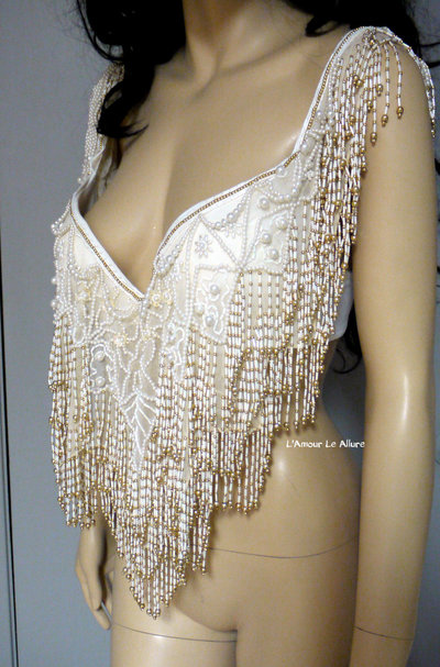 Pearl Beaded Bra Cosplay Dance Costume Rave Bra Rave Wear Halloween Burlesque Show Girl