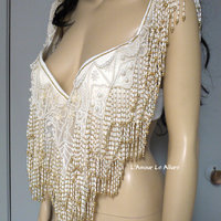 Pearl Beaded Bra Cosplay Dance Costume Rave Bra Rave Wear Halloween Burlesque Show Girl - Thumbnail 1