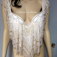 Pearl Beaded Bra Cosplay Dance Costume Rave Bra Rave Wear Halloween Burlesque Show Girl - Thumbnail 4