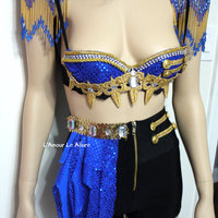 Blue and Gold Ring Leader Bra Cosplay Dance Costume Rave Bra Rave Wear Halloween Burlesque Show Girl - Thumbnail 4