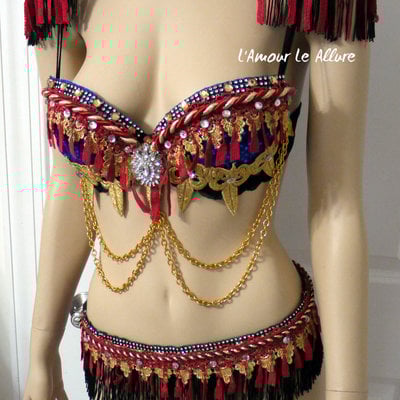 Red and gold ring leader bra cosplay dance costume rave bra rave wear halloween burlesque show girl