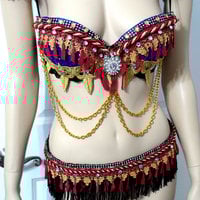 Red and Gold Ring Leader Bra Cosplay Dance Costume Rave Bra Rave Wear Halloween Burlesque Show Girl - Thumbnail 3