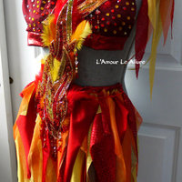 Girl On Fire Monokini Fairy Cosplay Dance Costume Rave Bra Halloween Burlesque Show Girl - Thumbnail 2