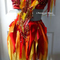 Girl On Fire Monokini Fairy Cosplay Dance Costume Rave Bra Halloween Burlesque Show Girl - Thumbnail 1