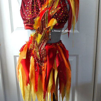 Girl on fire monokini fairy cosplay dance costume rave bra halloween burlesque show girl