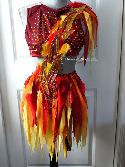 Girl On Fire Monokini Fairy Cosplay Dance Costume Rave Bra Halloween Burlesque Show Girl