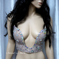 Diamond Rhinestone Plunge Bra Cosplay Dance Costume Rave Bra Rave Wear Halloween Burlesque Show Girl - Thumbnail 1