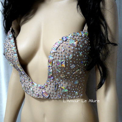 Diamond rhinestone plunge bra cosplay dance costume rave bra rave wear halloween burlesque show girl