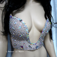 Diamond Rhinestone Plunge Bra Cosplay Dance Costume Rave Bra Rave Wear Halloween Burlesque Show Girl - Thumbnail 4