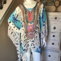 Sky Blue Embellished Caftan - Thumbnail 1