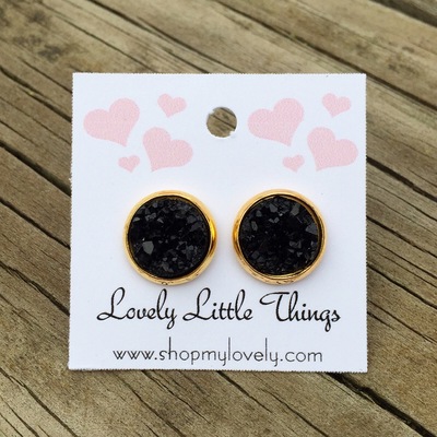 10mm black studs with gold setting 