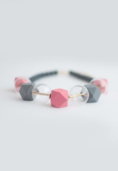 Pink Grey Glass Necklace NL1110