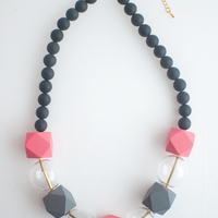 Pink Grey Glass Necklace NL1110 - Thumbnail 1
