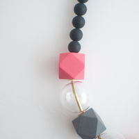 Pink Grey Glass Necklace NL1110 - Thumbnail 2
