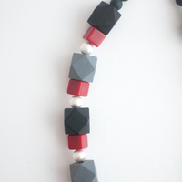 Red Black Grey Beaded Necklace NL1102 - Thumbnail 1