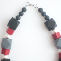 Red Black Grey Beaded Necklace NL1102 - Thumbnail 4