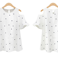 White/Blue Star Pattern Off Shoulder T-Shirt SP165605 - Thumbnail 1