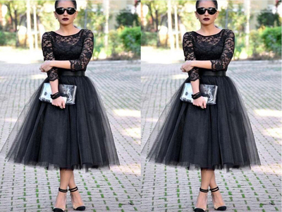short prom dress, lace prom dress, black prom dress, long sleeves prom dress, party dress for girls, E401