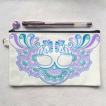 Hand Painted Henna bag Mandala bag Pattern Zipper Pouch Coin Purse Cotton Cosmetic Bag Pencil Case Phone Wallet Hand Drawn Art