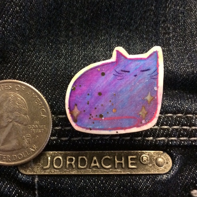 Glitter cat - handmade shrinky dink pin