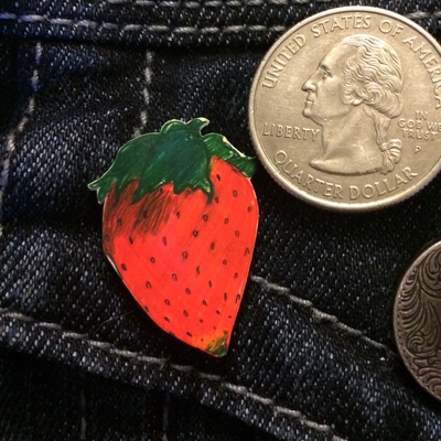 Strawberry - handmade shrinky dink pin