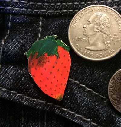 Strawberry - Handmade Shrinky Dink Pin