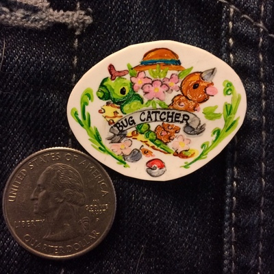 Pokemon Bug Catcher - Handmade Shrinky Dink Pin