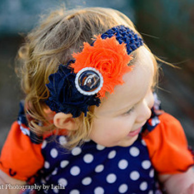 Girls denver bronco's headband, baby girls shabby chic football hair bow - Thumbnail 4