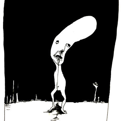 Nosebleed bighead 8x6 ink drawing