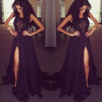 Sexy lace black chiffon stylish long prom dresses,formal dress