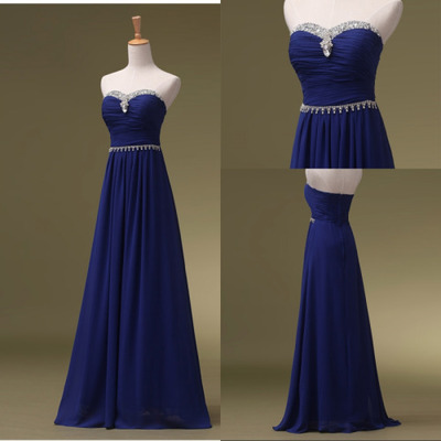 Sweatheart royal beading floor length blue prom dress,sweetheart long evening dresses