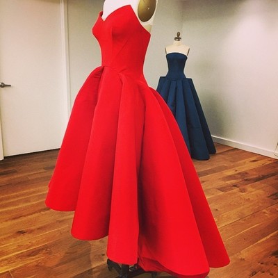 Cute strapless a-line high low red prom dress,cheap prom dress