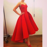 Cute Strapless A-Line High Low Red Prom Dress,cheap prom dress - Thumbnail 1