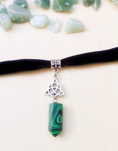 Black velvet choker with triqueta symbol and green malachite 