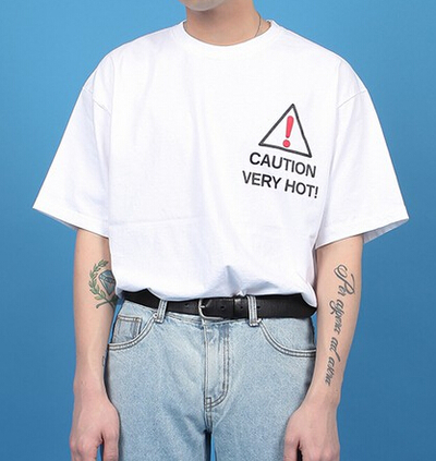 Free Shipping-CAUTION TEE IN WHITE